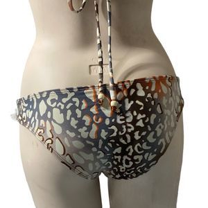 Brazilian String Bikini Cheetah Ruffled Lg
